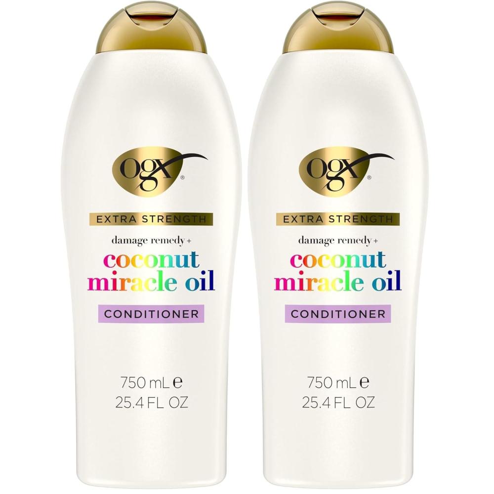 image:imageOGX Extra Strength Damage Remedy  Coconut Miracle Oil Conditioner for Dry Frizzy or Coarse Hair Hydrating amp Flyaway Taming Conditioner ParabenFree SulfateFree Surfactants 254 Fl Oz254 Fl Oz Pack of 2