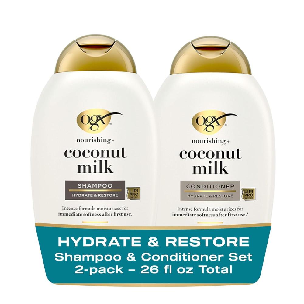 image:imageOGX Nourishing Coconut Milk Sulfate Free Shampoo and Conditioner Set Hydrates amp Softens Hair Lipi Pro Shield Technology Creamy Coconut Milk White Peach amp Shea Butter Scent 2 Items 2 x 13 fl oz