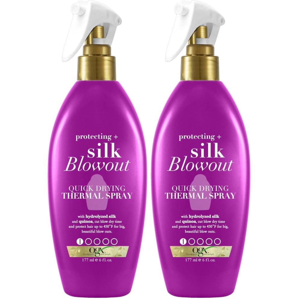 image:imageOGX Protecting Silk Blowout Quick Drying Thermal Protection Spray Heat Protectant Spray Shields Hair up to 450F For Soft Shiny Hair and Big Beautiful Blowouts Light Hold 6 fl oz6 Fl Oz Pack of 2