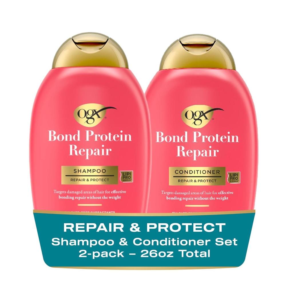 image:imageOGX Repair Protect Bond Protein Repair Shampoo and Conditioner Set targets damaged areas for bond protection sulfatefree hydrating care for colortreated dry hair 13 fl oz each Pack of 2