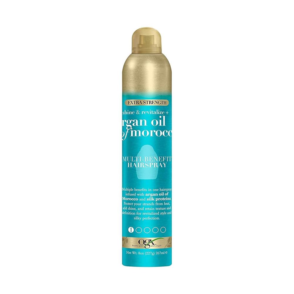 image:imageOGX Revitalize  Argan Shine Extra Strength MultiBenefit Heat Protection Hairspray with Argan Oil amp Silk Proteins Tame Frizz amp NonGreasy Shine Morocco 8 Ounce