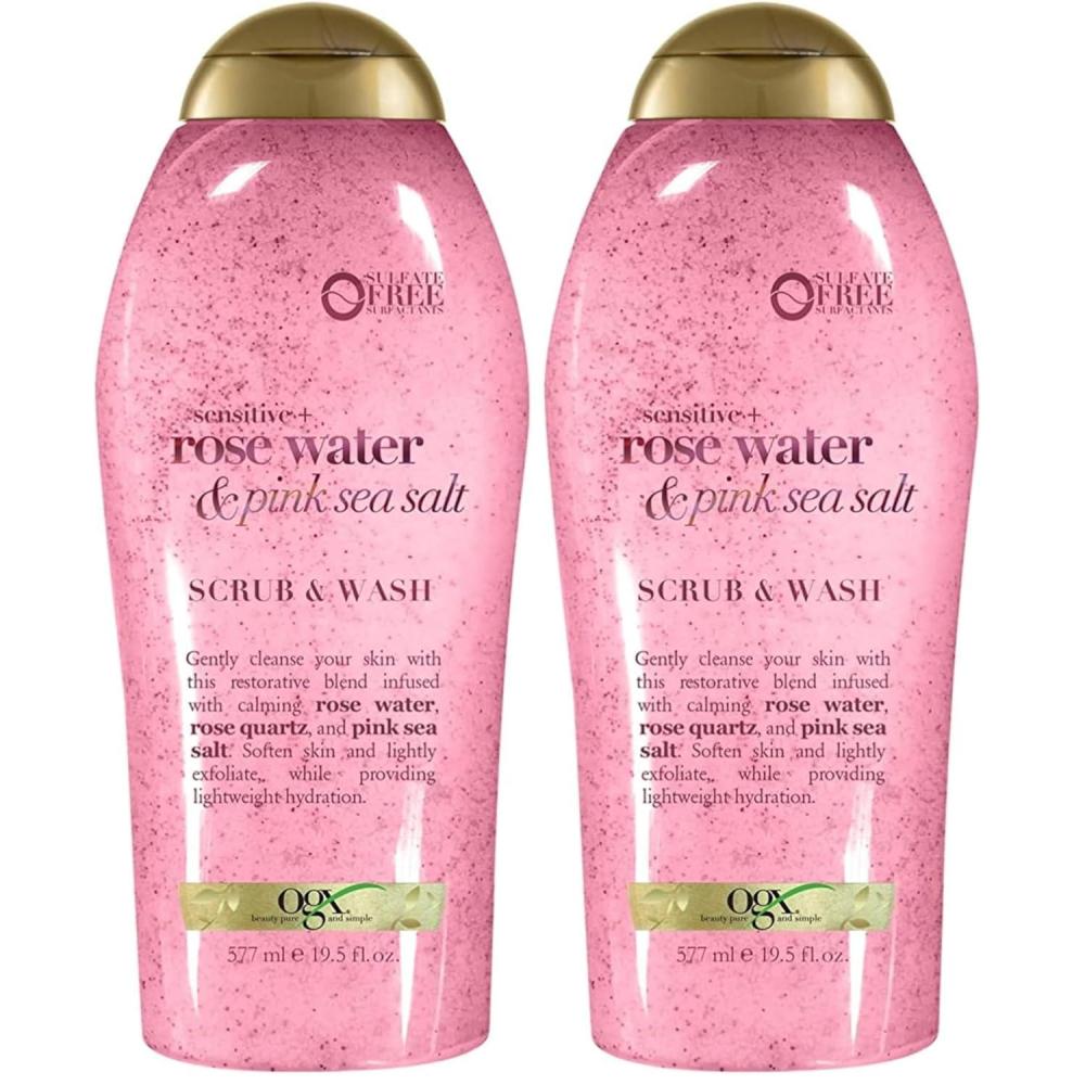 image:imageOGX Sensitive Rose Water amp Pink Sea Salt Exfoliating Body Scrub Rose Quartz Gentle Exfoliating Daily Body Wash Softens Skin Body Scrub for Women SulfateFree Surfactants 195 fl oz195 Fl Oz Pack of 2