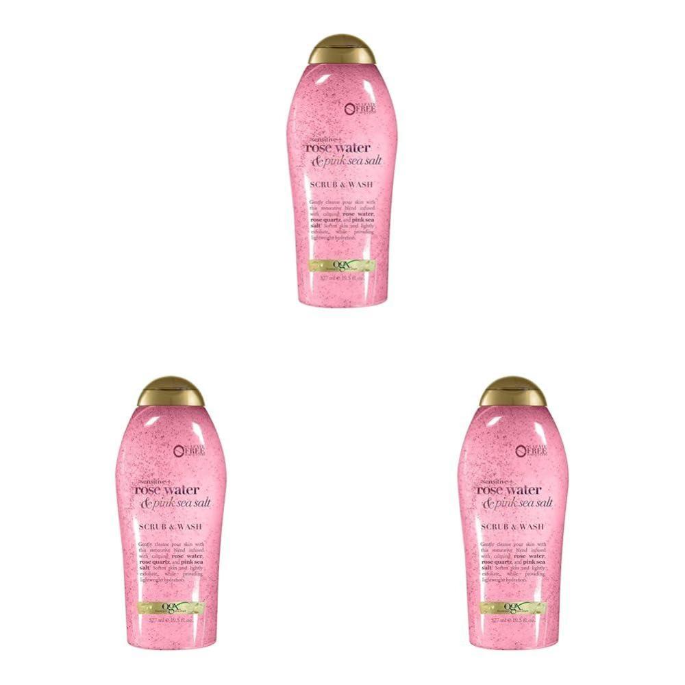 image:imageOGX Sensitive Rose Water amp Pink Sea Salt Exfoliating Body Scrub Rose Quartz Gentle Exfoliating Daily Body Wash Softens Skin Body Scrub for Women SulfateFree Surfactants 195 fl oz195 Fl Oz Pack of 3
