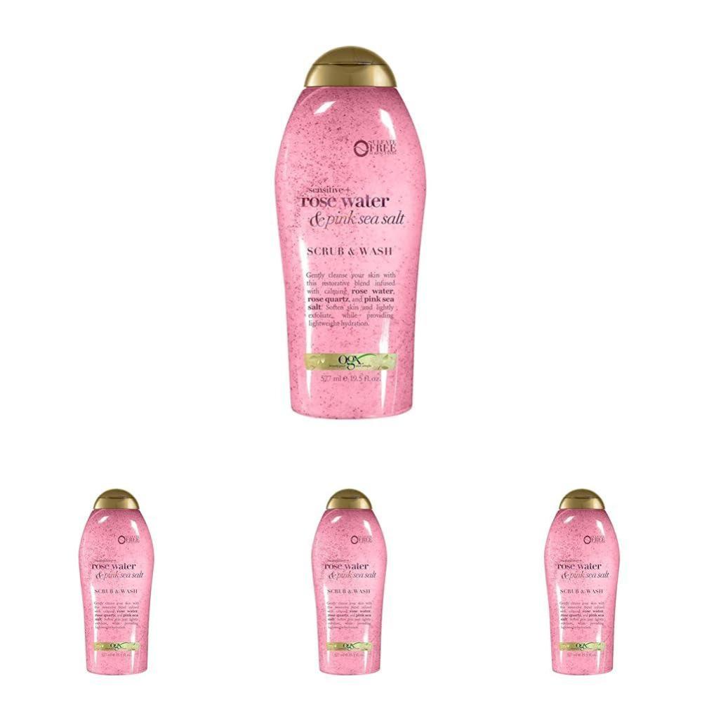 image:imageOGX Sensitive Rose Water amp Pink Sea Salt Exfoliating Body Scrub Rose Quartz Gentle Exfoliating Daily Body Wash Softens Skin Body Scrub for Women SulfateFree Surfactants 195 fl oz195 Fl Oz Pack of 4