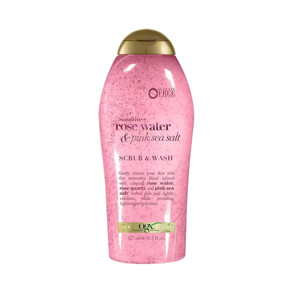 image:imageOGX Sensitive Rose Water amp Pink Sea Salt Exfoliating Body Scrub Rose Quartz Gentle Exfoliating Daily Body Wash Softens Skin Body Scrub for Women SulfateFree Surfactants 195 fl oz195 Fl Oz Pack of 1