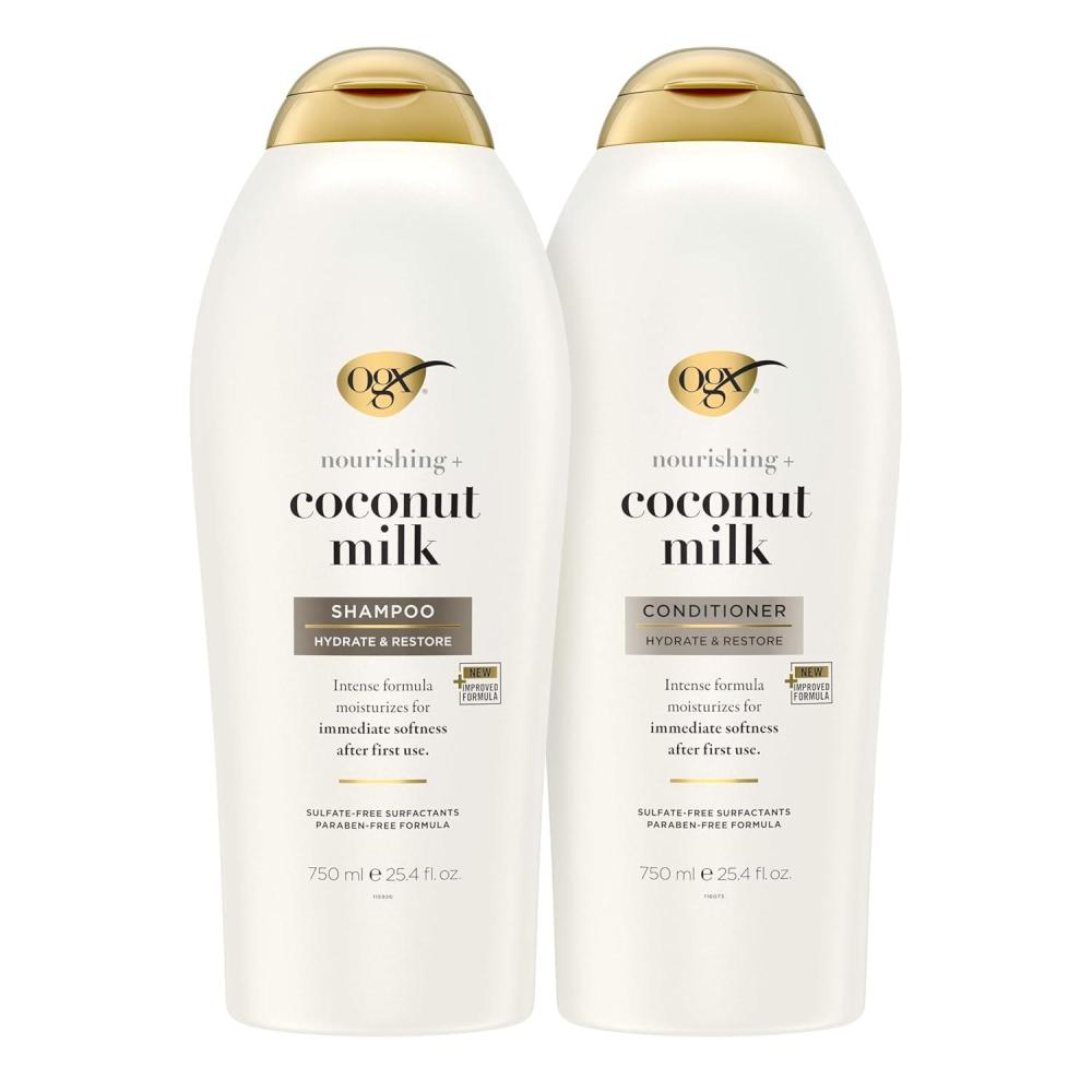 image:imageOGX Shampoo and Conditioner Set Nourishing Coconut Milk Shampoo and Conditioner for Moisturizing amp Strengthening Hair Care Formulated without Sulfated Surfactants 254 FL OZ 2 PackCoconut Milk