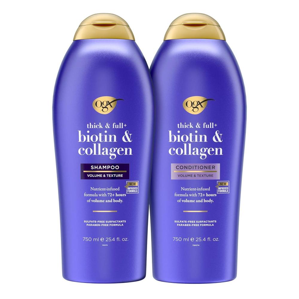 image:imageOGX Shampoo and Conditioner Set Thick and Full Biotin and Collagen Purple Helps Thicken and Texturize Hair Ideal for Flat to Medium Volume Hair 254 FL OZ 2 Pack