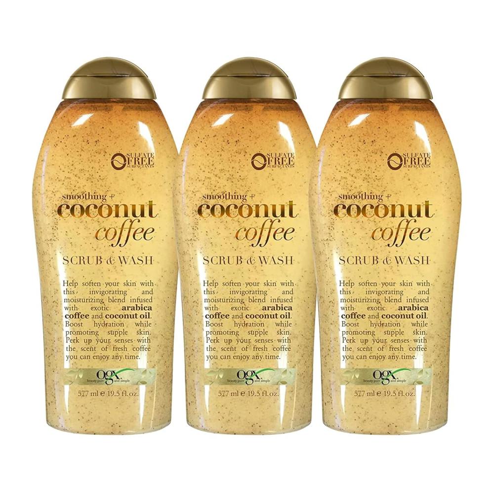 image:imageOGX Smoothing Coconut Coffee Exfoliating Body Scrub with Arabica Coffee amp Coconut Oil Moisturizing Body Wash for Dry Skin ParabenFree with SulfateFree Surfactants 195 Fl Oz 2 Pack195 Fl Oz Pack of 3