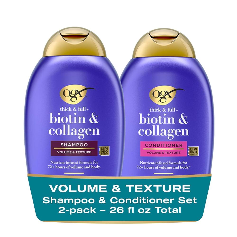image:imageOGX Thick amp Full  Biotin and Collagen for Hair Volume amp Body Sulfate Free Volumizing Shampoo amp Conditioner Set for Fine amp Thinning Hair NutrientInfused Vitamin B7 13 fl oz 2 Pack