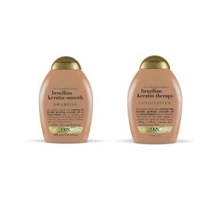 OGX Ever-straightening + Brazillian Keratin Therapy Shampoo and Conditioner 13 Oz, 2 Bottle Set(Brazilian Keratin)