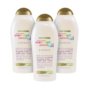 OGX Extra Creamy + Coconut Miracle Oil Ultra Moisture Body Lotion with Vanilla Bean, Fast-Absorbing Body Lotion for All Skin Types, Paraben-Free and Sulfated-Surfactants Free, 19.5 Ounce(19.5 Fl Oz (Pack of 3))