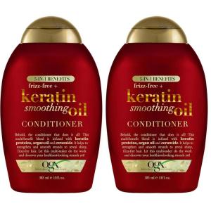 OGX Frizz-Free + Keratin Smoothing Oil Conditioner, 5 in 1, for Frizzy Hair, Shiny Hair, 13 Fl Oz(13 Fl Oz (Pack of 2))