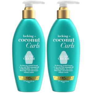 OGX Locking + Coconut Curls Air Dry Cream, No Parabens, 6 oz(6 Fl Oz (Pack of 2))