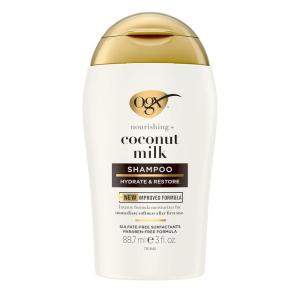 OGX Nourishing + Coconut Milk Shampoo, Hydrating & Restoring Shampoo Moisturizes for Soft Hair After the First Use, Paraben-Free, Sulfate-Free Surfactants, 25.4 fl. oz(3 Fl Oz (Pack of 1))