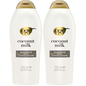 OGX Nourishing + Coconut Milk Shampoo, Hydrating & Restoring Shampoo Moisturizes for Soft Hair After the First Use, Paraben-Free, Sulfate-Free Surfactants, 25.4 fl. oz(25.4 Fl Oz (Pack of 2))