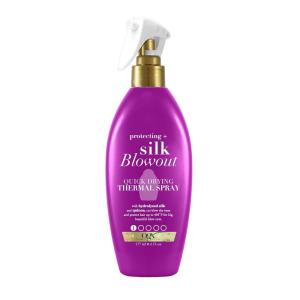 OGX Protecting + Silk Blowout Quick Drying Thermal Protection Spray, Heat Protectant Spray Shields Hair up to 450°F For Soft, Shiny Hair and Big, Beautiful Blowouts, Light Hold, 6 fl. oz(6 Fl Oz (Pack of 1))
