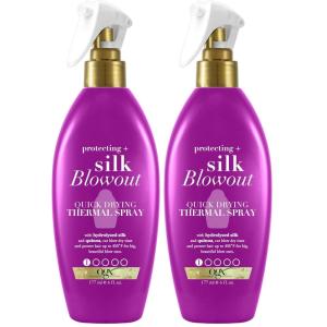 OGX Protecting + Silk Blowout Quick Drying Thermal Protection Spray, Heat Protectant Spray Shields Hair up to 450°F For Soft, Shiny Hair and Big, Beautiful Blowouts, Light Hold, 6 fl. oz(6 Fl Oz (Pack of 2))