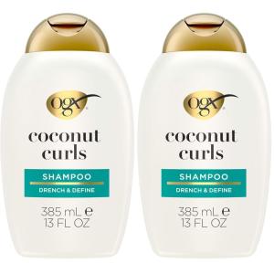 OGX Quenching + Coconut, Curl-Defining Shampoo, Hydrating & Nourishing Curly Hair Shampoo with Coconut Oil, Citrus Oil & Honey, Paraben, Sulfate-Free Surfactants, 13 floz(13 Fl Oz (Pack of 2))