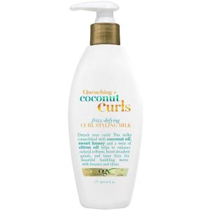 OGX Quenching + Coconut Curls Frizz-Defying Styling Milk, Nourishing Leave-In Hair Treatment with Coconut, Citrus Oil & Honey, Paraben-Free and Sulfated-Surfactants Free, 6 fl oz(6 Fl Oz (Pack of 1))