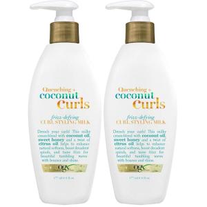 OGX Quenching + Coconut Curls Frizz-Defying Styling Milk, Nourishing Leave-In Hair Treatment with Coconut, Citrus Oil & Honey, Paraben-Free and Sulfated-Surfactants Free, 6 fl oz(6 Fl Oz (Pack of 2))