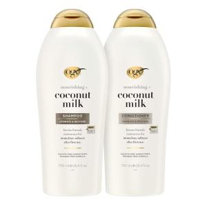OGX Shampoo and Conditioner Set, Nourishing + Coconut Milk, Shampoo and Conditioner for Moisturizing & Strengthening Hair Care, Formulated without Sulfated Surfactants, 25.4 FL OZ, 2 Pack(Coconut Milk)