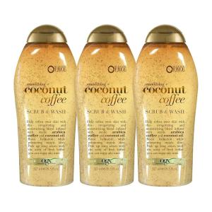 OGX Smoothing + Coconut Coffee Exfoliating Body Scrub with Arabica Coffee & Coconut Oil, Moisturizing Body Wash for Dry Skin, Paraben-Free with Sulfate-Free Surfactants, 19.5 Fl Oz, 2 Pack(19.5 Fl Oz (Pack of 3))