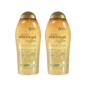 OGX Smoothing + Coconut Coffee Exfoliating Body Scrub with Arabica Coffee & Coconut Oil, Moisturizing Body Wash for Dry Skin, Paraben-Free with Sulfate-Free Surfactants, 19.5 Fl Oz, 2 Pack(19.5 Fl Oz (Pack of 2))