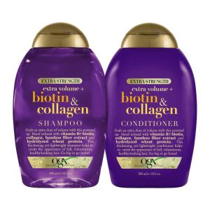 OGX Thick & Full + Biotin & Collagen Extra Strength Volumizing Shampoo & Conditioner with Vitamin B7 & Hydrolyzed Wheat Protein for Fine Hair. Sulfate-Free Surfactants for Fuller Hair, 13 Fl Oz(13 Fl Oz (Pack of 2))