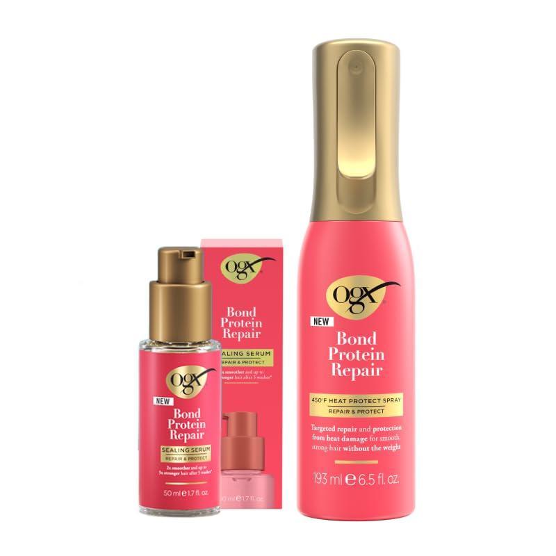 image:imageOGX Bond Protein Repair Bundle Heat Protect Spray amp Sealing Hair Serum Primes Hair for Blow Drying or Heat Styling Helps Revitalize Damaged Hair 2 Pieces 5 fl oz 17 fl Oz
