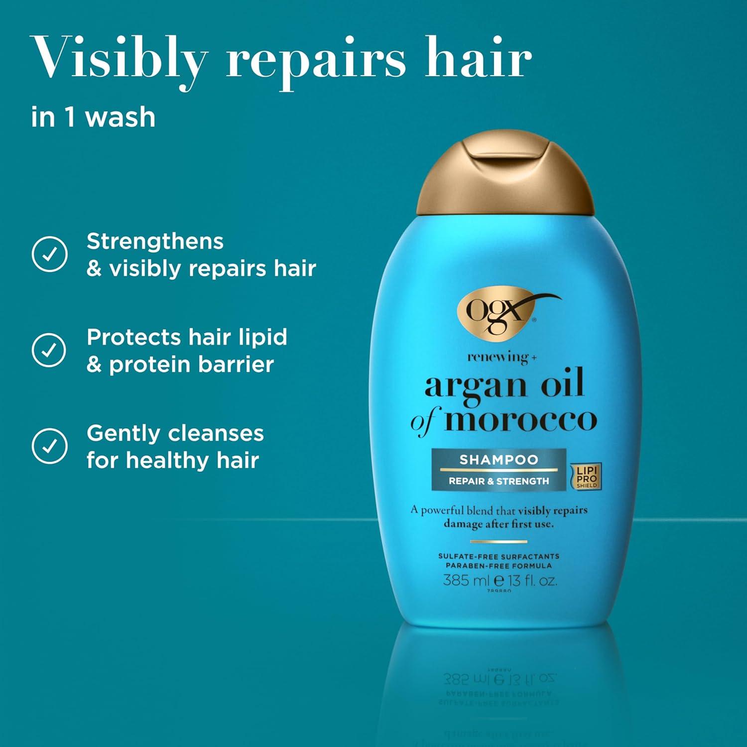 image:imageOGX Renewing Argan Oil of Morocco Shampoo Damage Repairing Shampoo amp Argan Oil to Help Strengthen amp Repair Dry Damaged Hair ParabenFree SulfateFree Surfactants 13 fl Oz13 Fl Oz Pack of 1