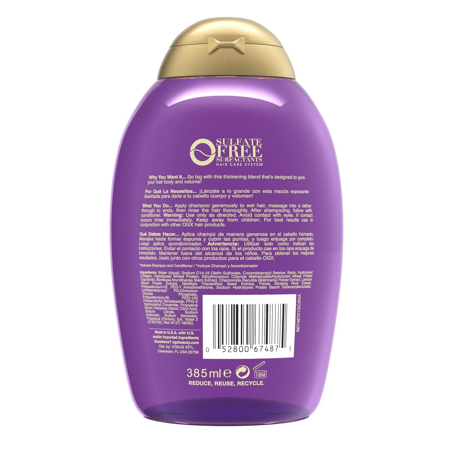 image:imageOGX Thick amp Full Biotin Collagen Extra Strength Volumizing Shampoo with Vitamin B7 Hydrolyzed Wheat Protein for Fine Hair SulfateFree Surfactants Thicker Fuller Hair 13 Fl Ozpurple