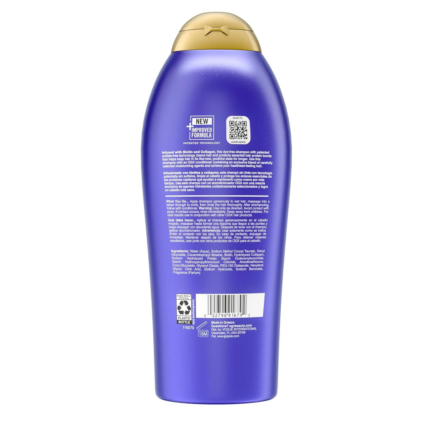 image:imageOGX Thick amp Full Biotin amp Collagen Volumizing Shampoo NutrientInfused Hair Shampoo with Vitamin B7 Biotin Gives Hair Volume amp Body for 72 Hours SulfateFree Surfactants 254 fl oz254 Fl Oz Pack of 1