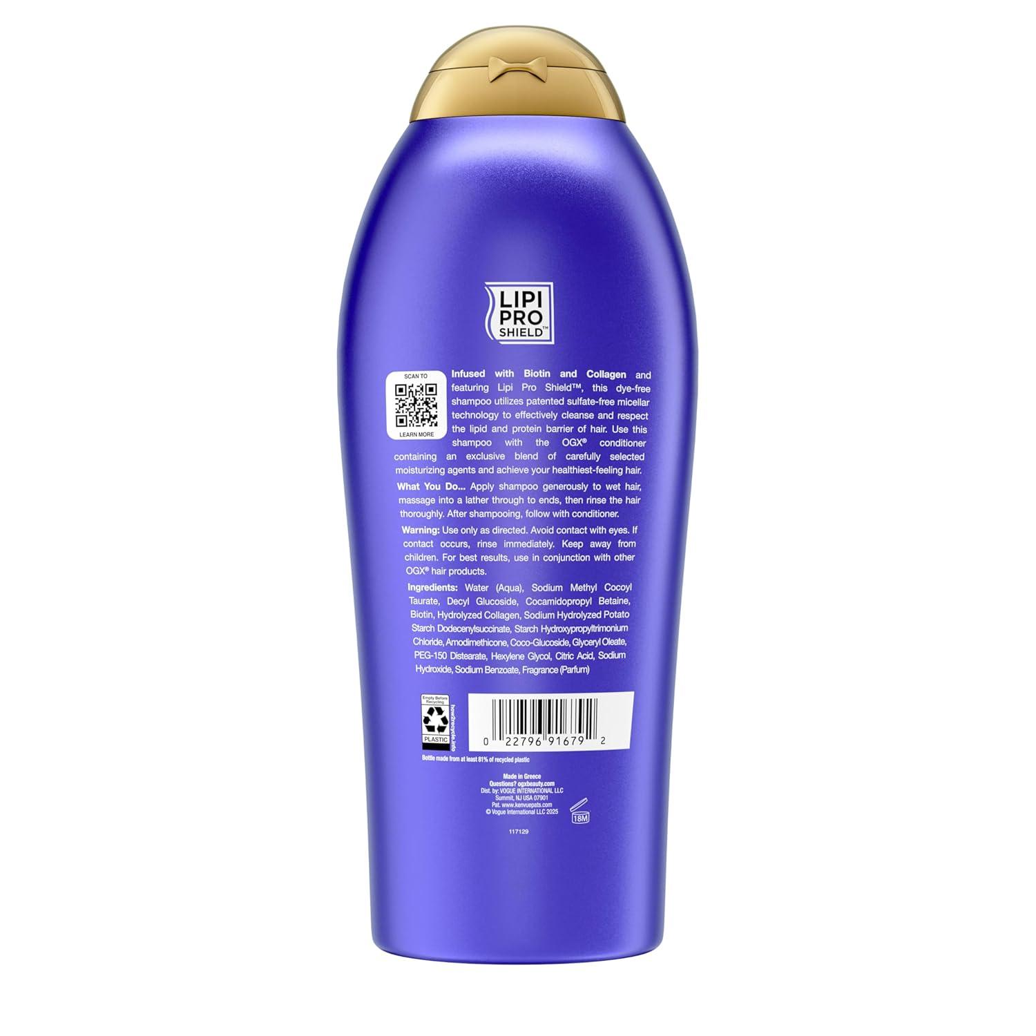 image:imageOGX Thick amp Full Biotin amp Collagen Volumizing Shampoo NutrientInfused Hair Shampoo with Vitamin B7 Biotin Gives Hair Volume amp Body for 72 Hours SulfateFree Surfactants 254 fl oz254 Fl Oz Pack of 1