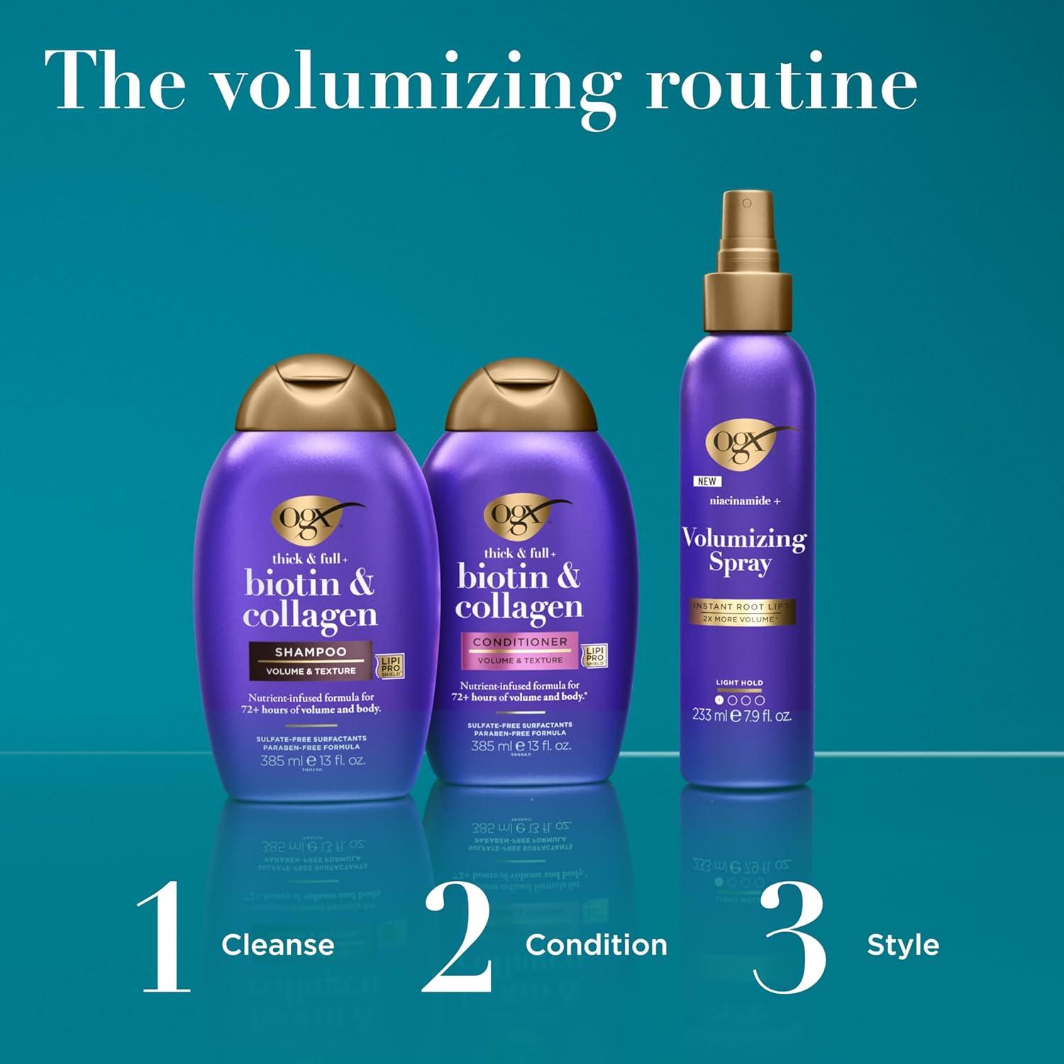 image:imageOGX Thick amp Full Biotin amp Collagen Volumizing Shampoo NutrientInfused Hair Shampoo with Vitamin B7 Biotin Gives Hair Volume amp Body for 72 Hours SulfateFree Surfactants 254 fl oz254 Fl Oz Pack of 1