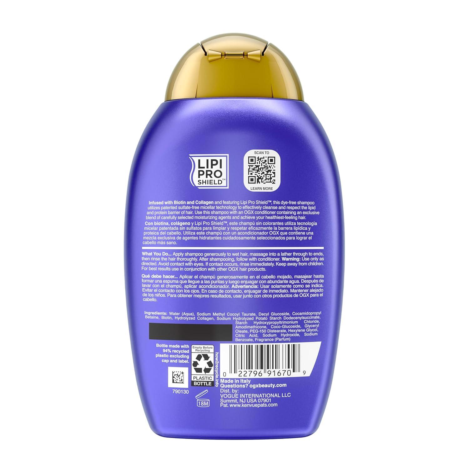 image:imageOGX Thick amp Full Biotin amp Collagen Volumizing Shampoo NutrientInfused Hair Shampoo with Vitamin B7 Biotin Gives Hair Volume amp Body for 72 Hours SulfateFree Surfactants 13 fl oz13 Fl Oz Pack of 1