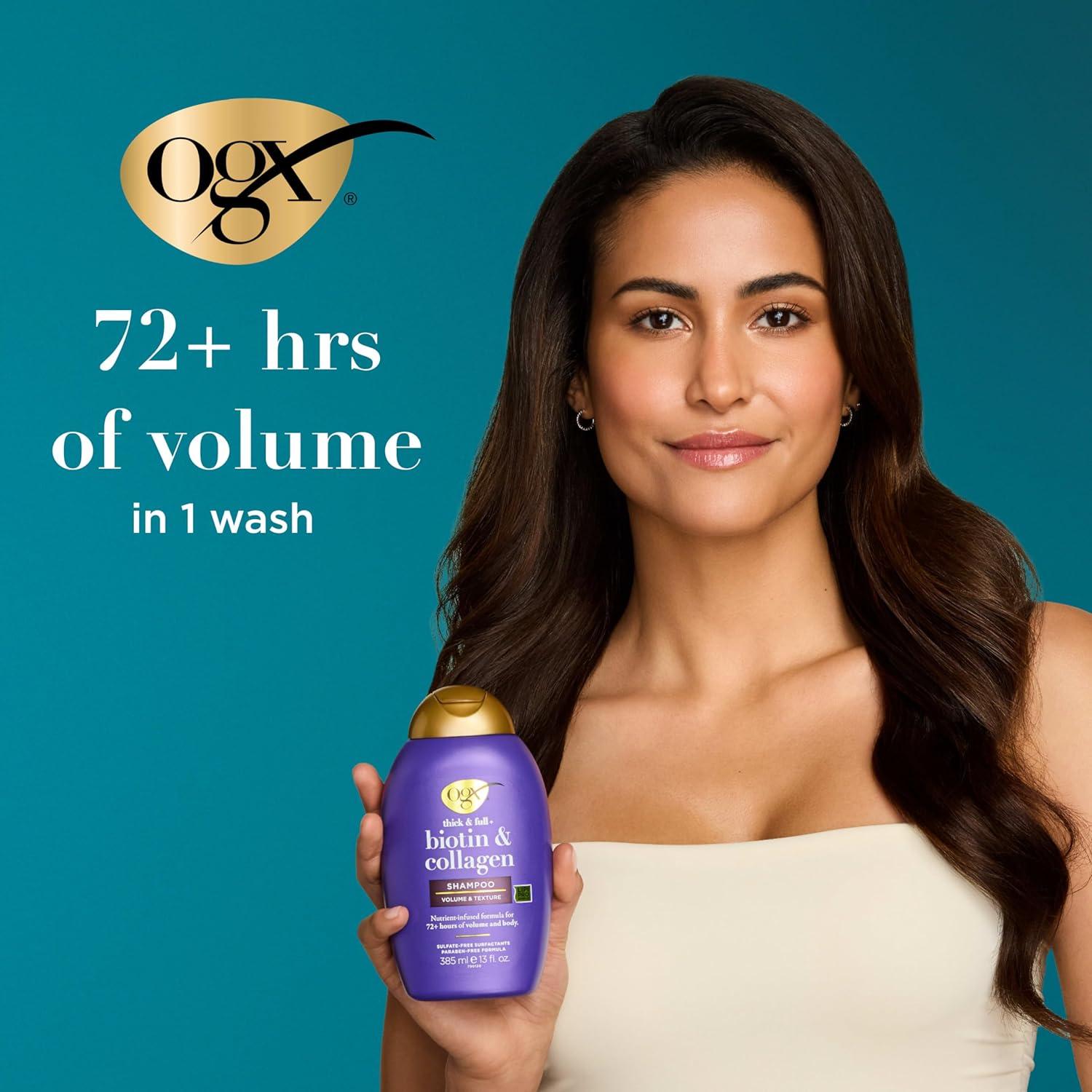 image:imageOGX Thick amp Full Biotin amp Collagen Volumizing Shampoo NutrientInfused Hair Shampoo with Vitamin B7 Biotin Gives Hair Volume amp Body for 72 Hours SulfateFree Surfactants 13 fl oz13 Fl Oz Pack of 1
