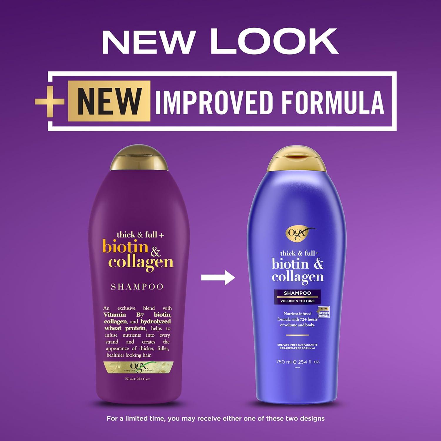 image:imageOGX Thick amp Full Biotin amp Collagen Volumizing Shampoo NutrientInfused Hair Shampoo with Vitamin B7 Biotin Gives Hair Volume amp Body for 72 Hours SulfateFree Surfactants 254 fl oz254 Fl Oz Pack of 2
