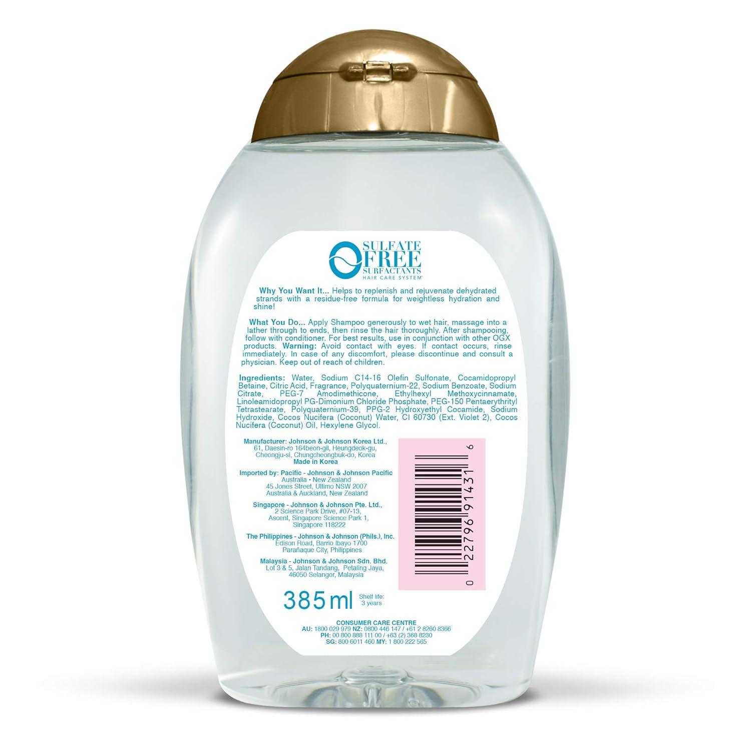 image:imageOGX Weightless Hydration Coconut Water Shampoo 13 Ounce Bottle Lightweight Hydrating Formula SulfateFree SurfactantsShampoo