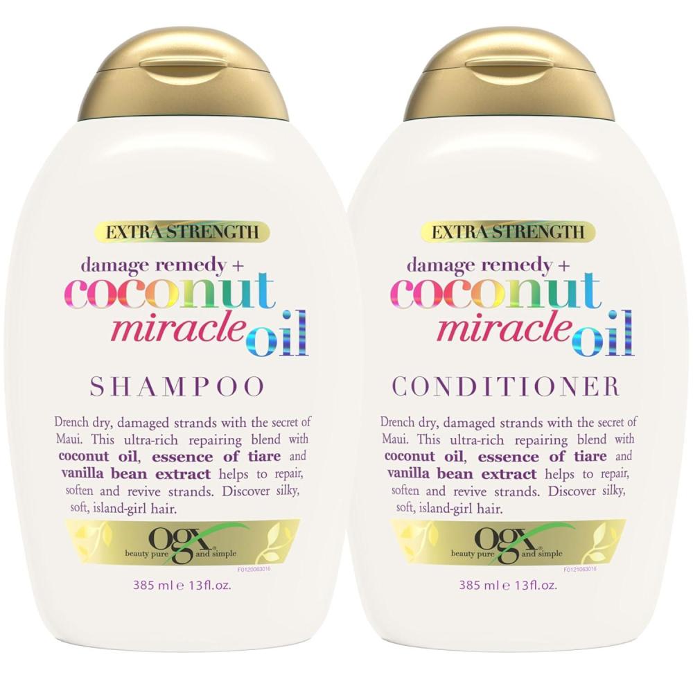 image:imageOGX Extra Strength Damage Remedy Coconut Miracle Oil Shampoo amp Conditioner for Dry Frizzy or Coarse Hair Hydrating amp Flyaway Taming Conditioner ParabenFree SulfateFree 13 Fl Oz 2 Pack
