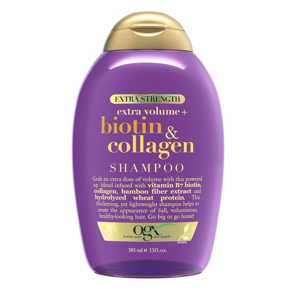 image:imageOGX Thick amp Full  Biotin Collagen Extra Strength Volumizing Shampoo with Vitamin B7 Hydrolyzed Wheat Protein for Fine Hair SulfateFree Surfactants Thicker Fuller Hair 13 Fl Ozpurple
