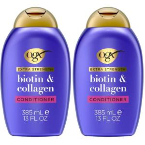 OGX Extra Strength Biotin and Collagen Conditioner, 13 fl oz, Sulfate-Free, Thicker, Fuller Hair(13 Fl Oz (Pack of 2))