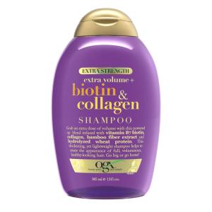 OGX Thick & Full + Biotin Collagen Extra Strength Volumizing Shampoo with Vitamin B7 Hydrolyzed Wheat Protein for Fine Hair. Sulfate-Free Surfactants Thicker, Fuller Hair, 13 Fl Oz(purple)