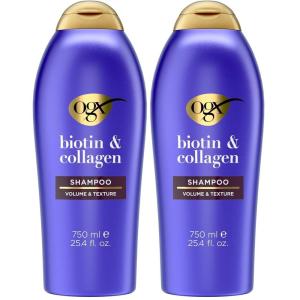OGX Thick & Full + Biotin & Collagen Volumizing Shampoo, Nutrient-Infused Hair Shampoo with Vitamin B7 Biotin Gives Hair Volume & Body for 72+ Hours, Sulfate-Free Surfactants, 25.4 fl. oz(25.4 Fl Oz (Pack of 2))