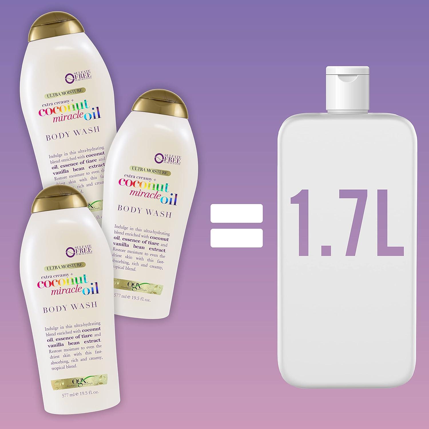 image:imageOGX Extra Creamy Coconut Miracle Oil Ultra Moisture Body Wash Rich Shower Gel for Dry Skin Infused with Coconut Oil Body Wash for Women SulfateFree Surfactants 195 fl oz195 Fl Oz Pack of 3