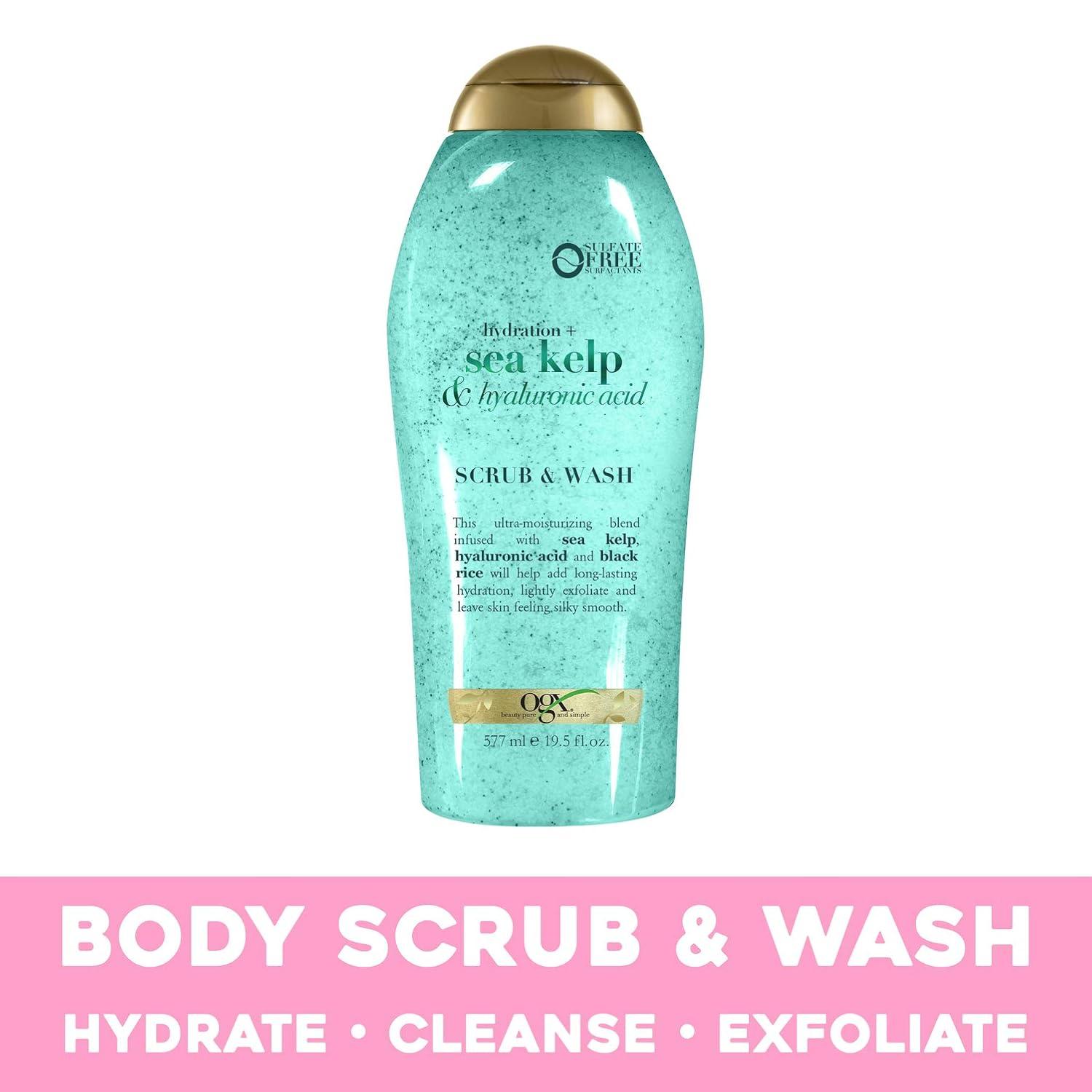 image:imageOGX Hydration Sea Kelp amp Hyaluronic Acid SulfateFree Lightly Moisturizing Body Scrub with Black Rice Gentle Exfoliating Daily Body Wash to Soften amp Smooth Skin 195 Fl Oz195 Fl Oz Pack of 2