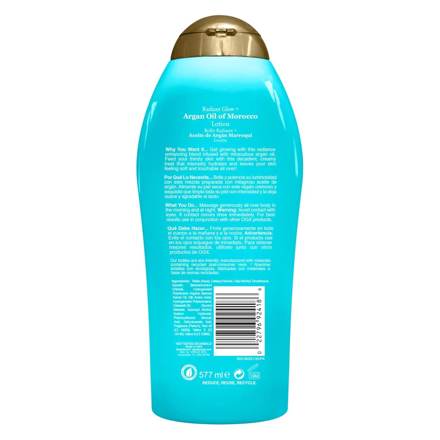 image:imageOGX Radiant Glow Argan Oil of Morocco Extra Hydrating Body Lotion for Dry Skin Nourishing Creamy Body amp Hand Cream for Silky Soft Skin ParabenFree SulfatedSurfactants Free 195 OunceBody Lotion