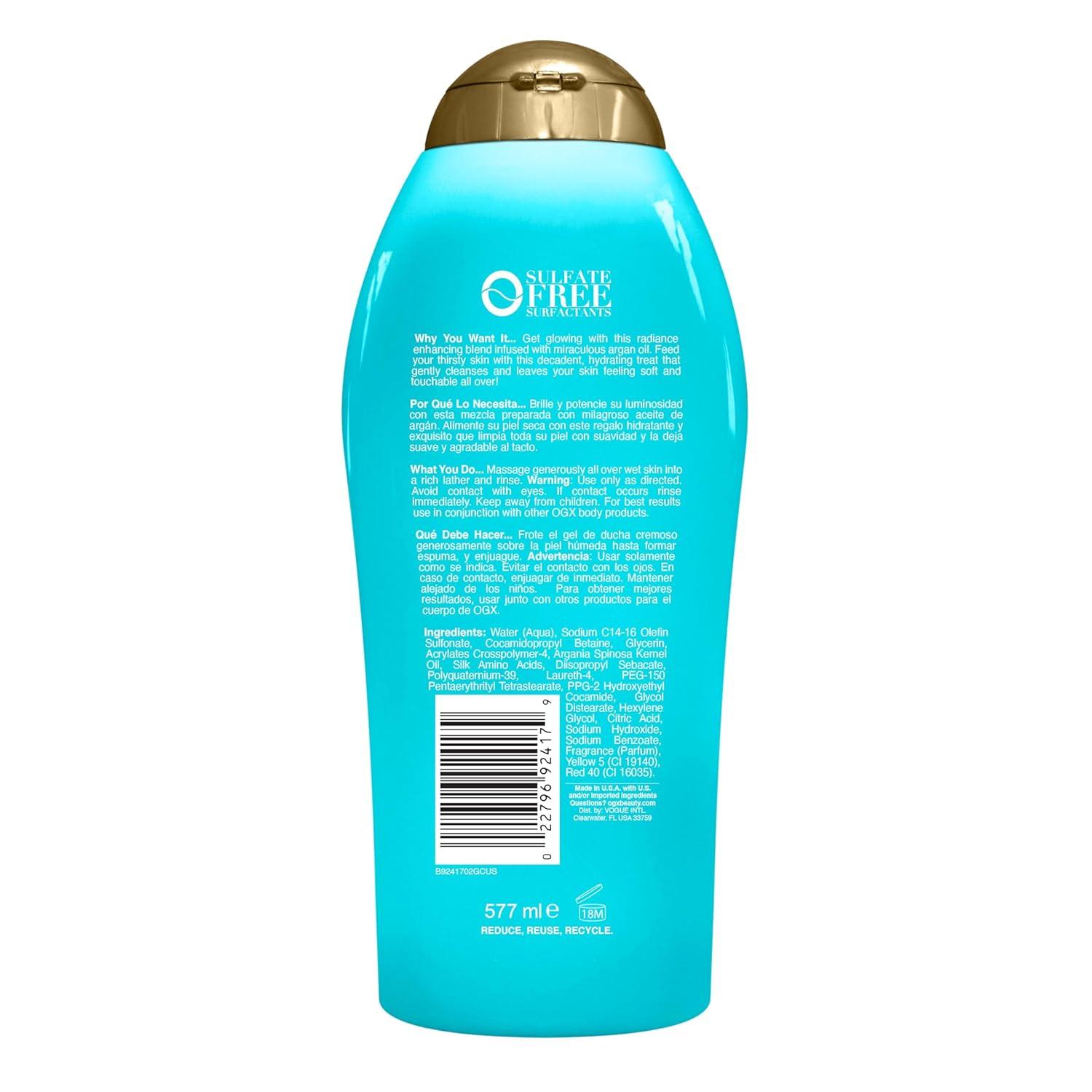image:imageOGX Radiant Glow Argan Oil of Morocco Extra Hydrating Body Wash for Dry Skin Moisturizing Gel Cleanser for Silky Soft Skin Body Wash for Women SulfateFree Surfactants 195 fl ozCitrus FreshFloral GreenWoody