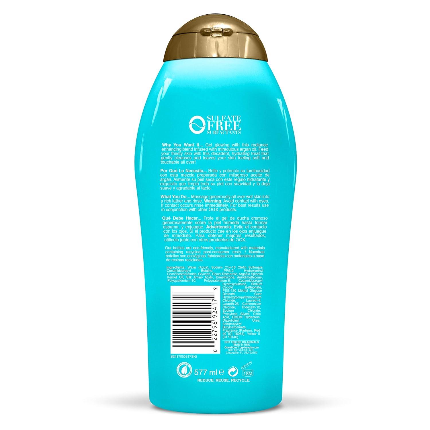 image:imageOGX Radiant Glow Argan Oil of Morocco Extra Hydrating Body Wash for Dry Skin Moisturizing Gel Cleanser for Silky Soft Skin Body Wash for Women SulfateFree Surfactants 195 fl ozCitrus FreshFloral GreenWoody