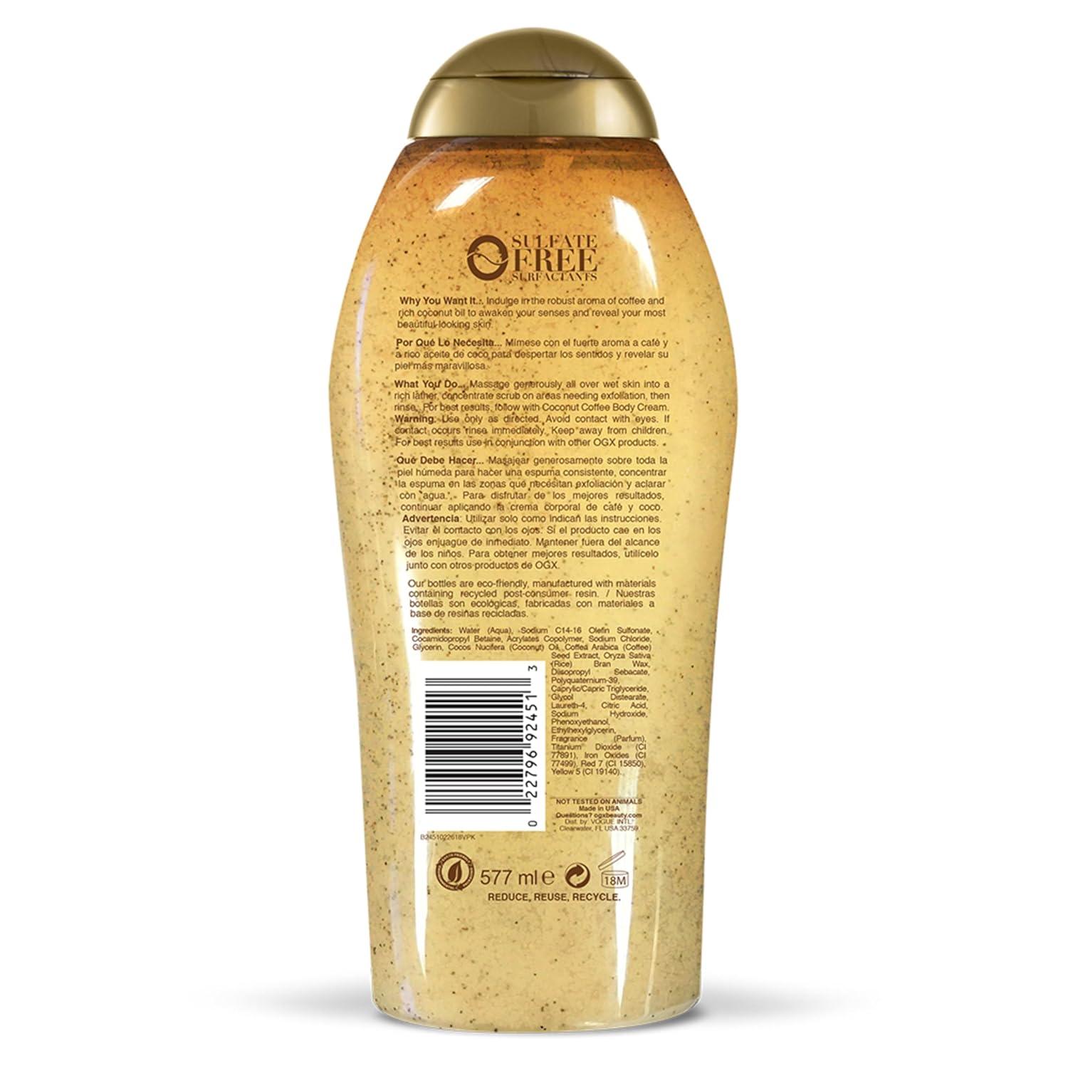 image:imageOGX Smoothing Coconut Coffee Exfoliating Body Scrub with Arabica Coffee amp Coconut Oil Moisturizing Body Wash for Dry Skin ParabenFree with SulfateFree Surfactants 195 Fl Oz195 Fl Oz Pack of 1