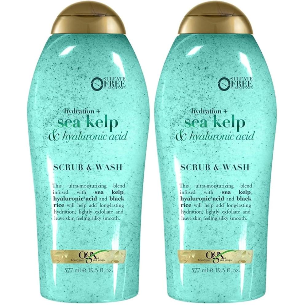 image:imageOGX Hydration Sea Kelp amp Hyaluronic Acid SulfateFree Lightly Moisturizing Body Scrub with Black Rice Gentle Exfoliating Daily Body Wash to Soften amp Smooth Skin 195 Fl Oz195 Fl Oz Pack of 2